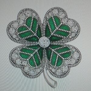 Napier Green and Silver Clover Brooch